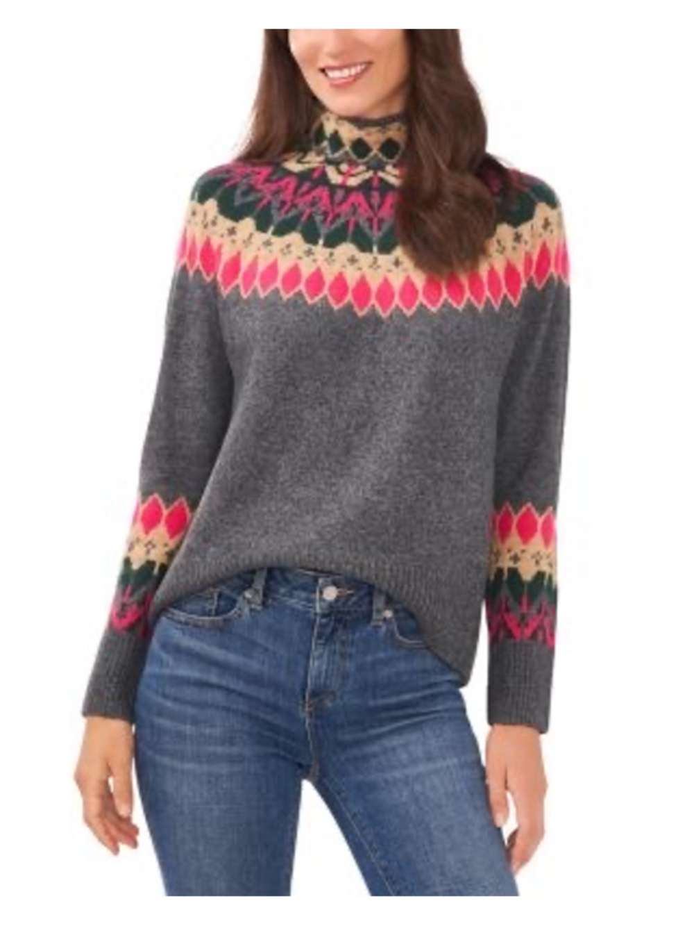 Vince Camuto Fair Isle Yoke Knit Sweater Size 2X EUC Cozy Cabincore